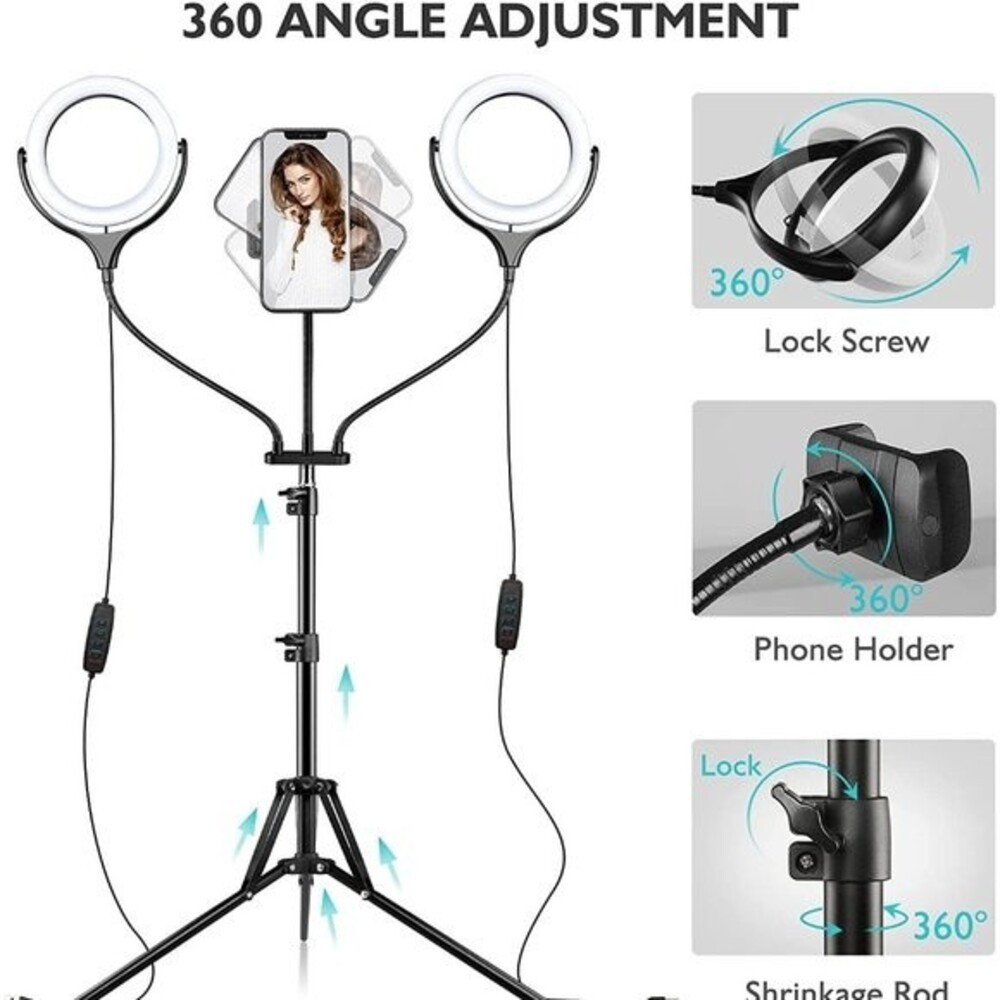 Large Dual Selfie Ring Light Tripod Stand Phone Holder Remote Con… - Picture 3 of 7